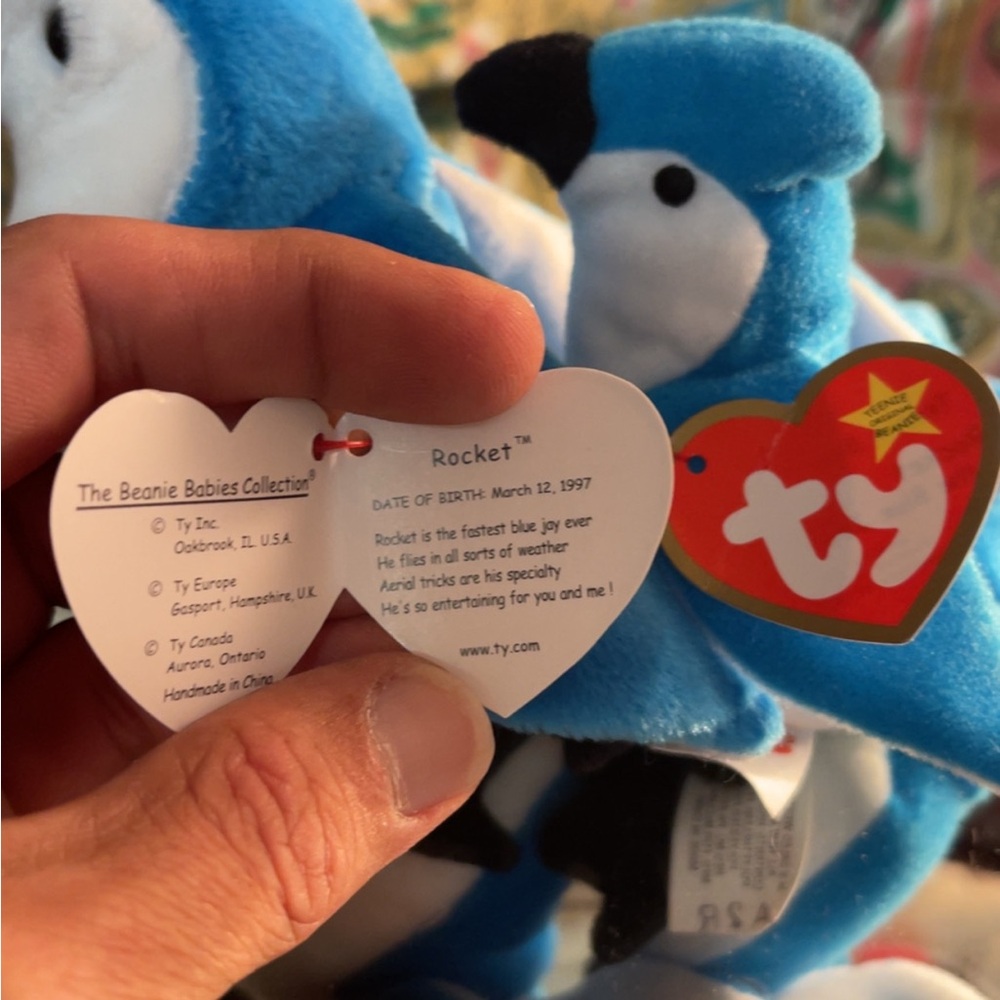‘98 - Ty Rocket BlueJay Beanie & Teenie Beanie Baby - Picture 4 of 12